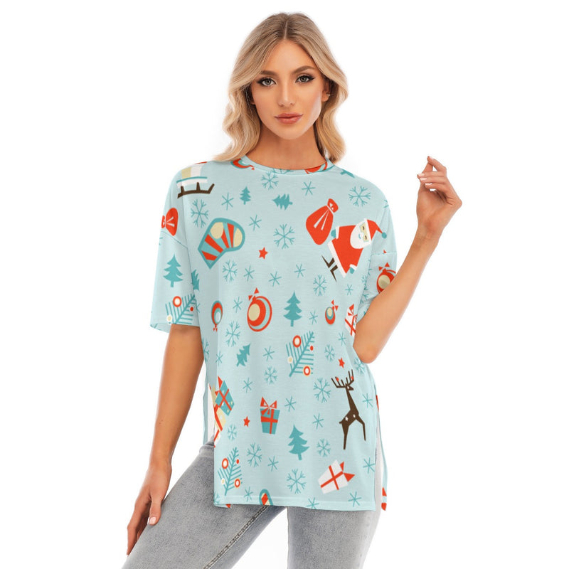Santa Slide -  Women's Short Sleeves T-shirt With Hem Split