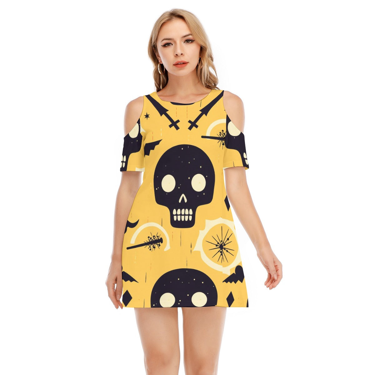 Skull IV - Women's Cold Shoulder Dress - 100% Cotton