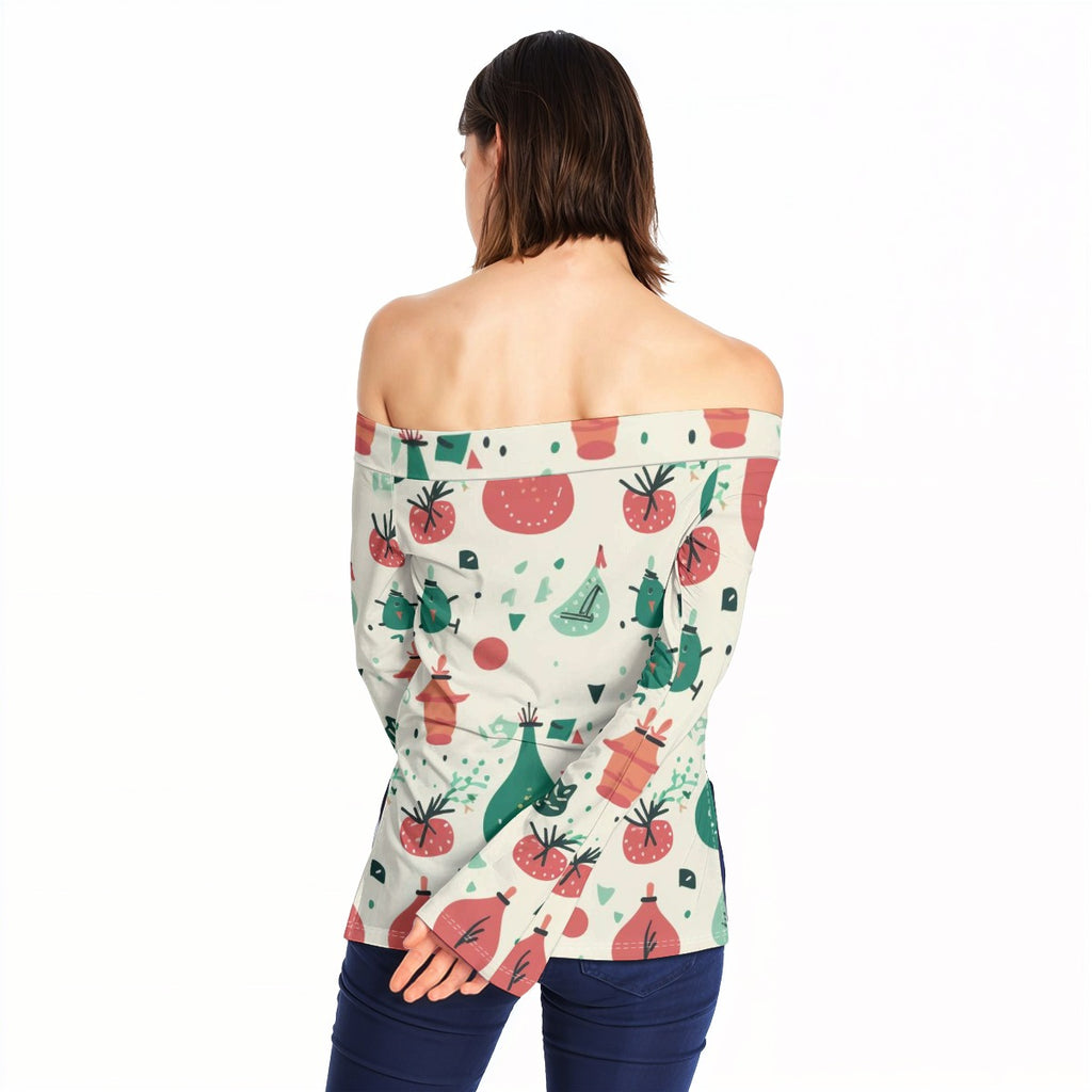 Bulbs Deco - Women Off-Shoulder Long Sleeve Top