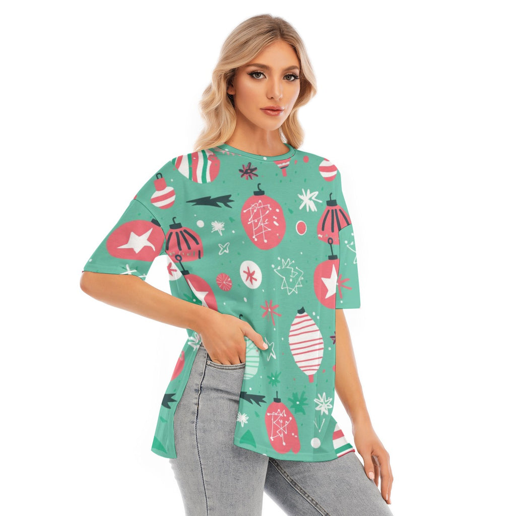 Fresh Ornaments - Women's Short Sleeves T-shirt With Hem Split