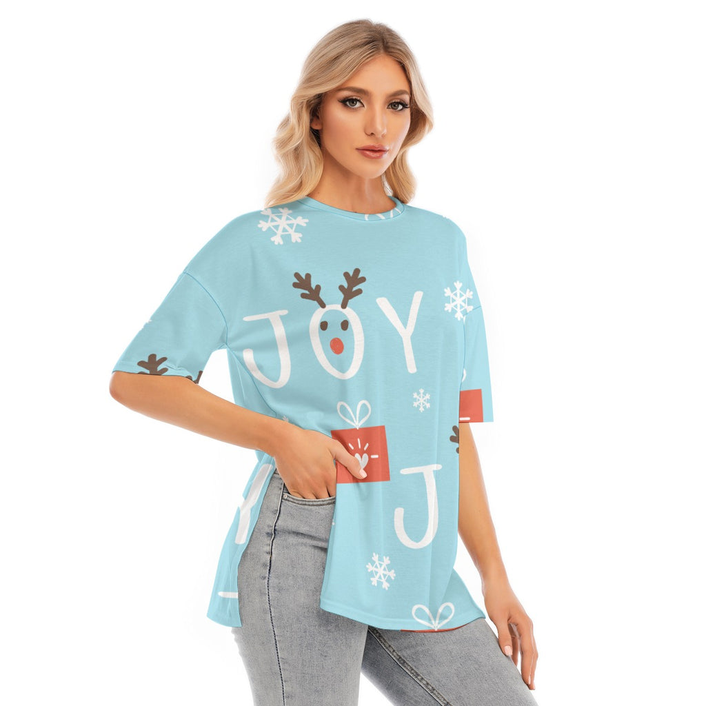 Joy -Women's Short Sleeves T-shirt With Hem Split